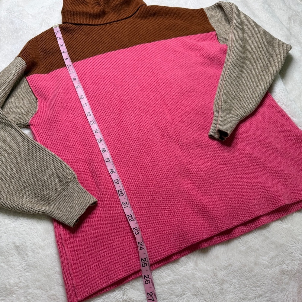 Free People Colorblock Turtleneck Sweater Oversized Pink Brown S - Picture 4 of 6